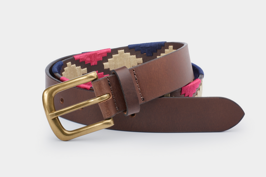 35mm Pink / Navy / White - IBEX Leather Polo Belt