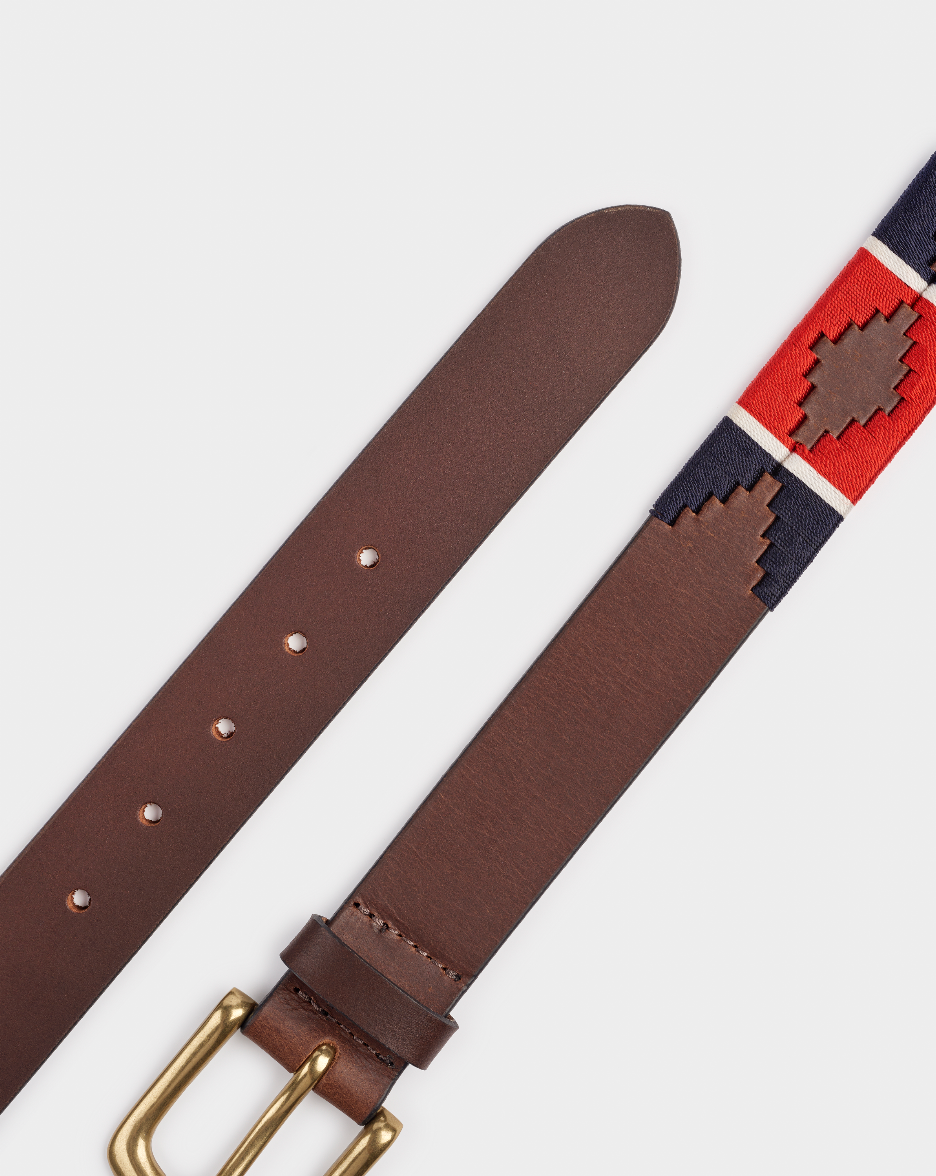 35mm Red / Navy - IBEX Leather Polo Belt