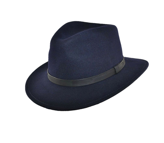 Navy Wool Fedora Hat